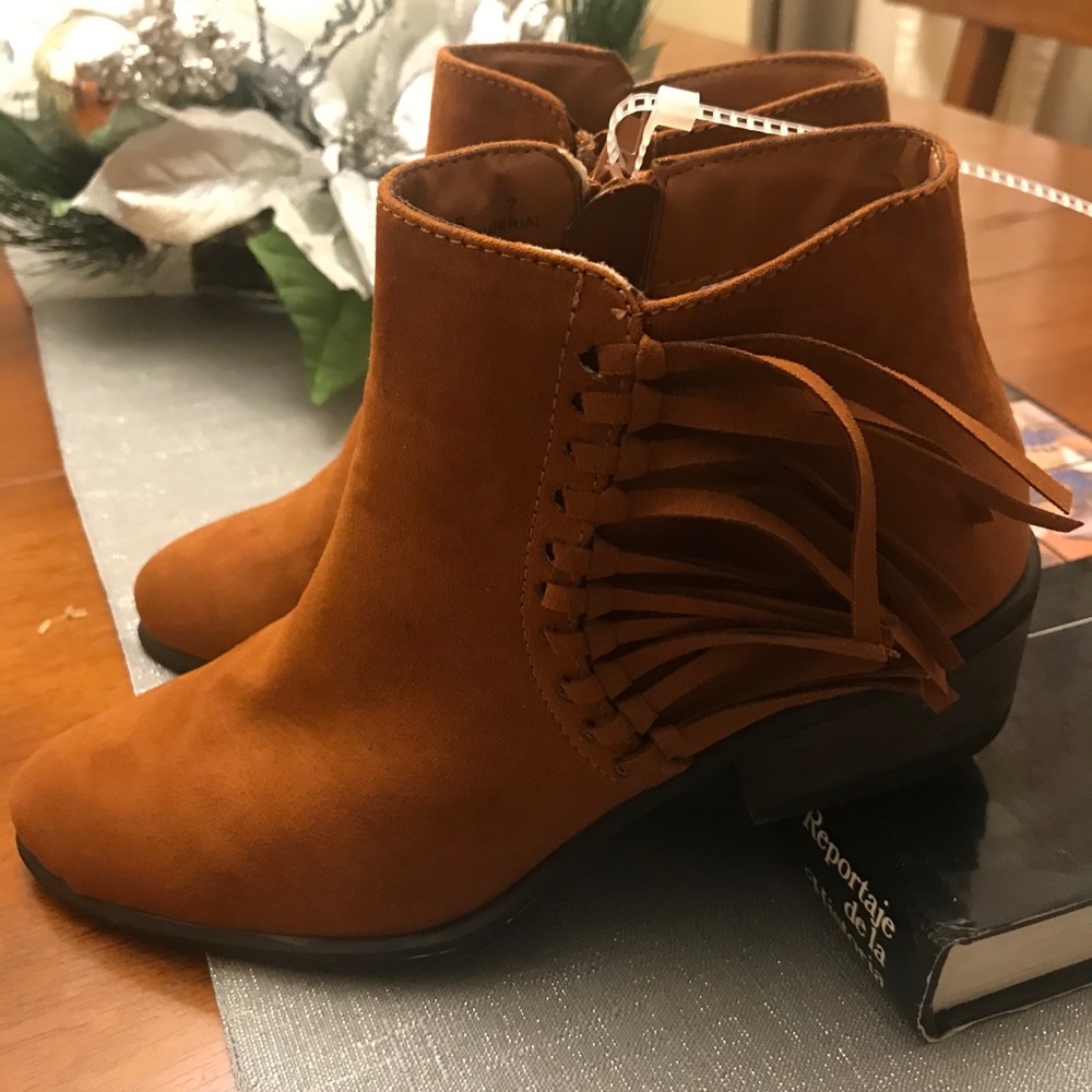 Bamboo Brown Ankle Booties with Fringe